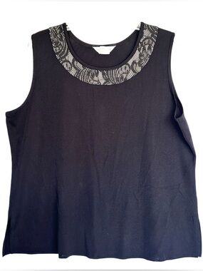 Misook Womans black knit sweater tank cami black 2x lace corpcore layer shell